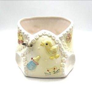 VTG Nursery Yellow -Duck Cat Train Bottle Diaper Ceramic Baby Flowerpot Planter